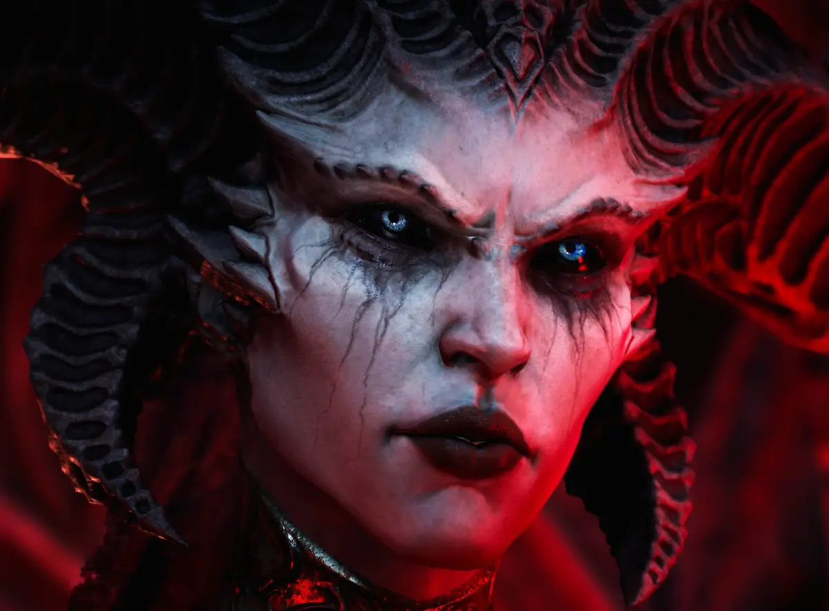 Close-up screenshot of Diablo 4's Lilith's head