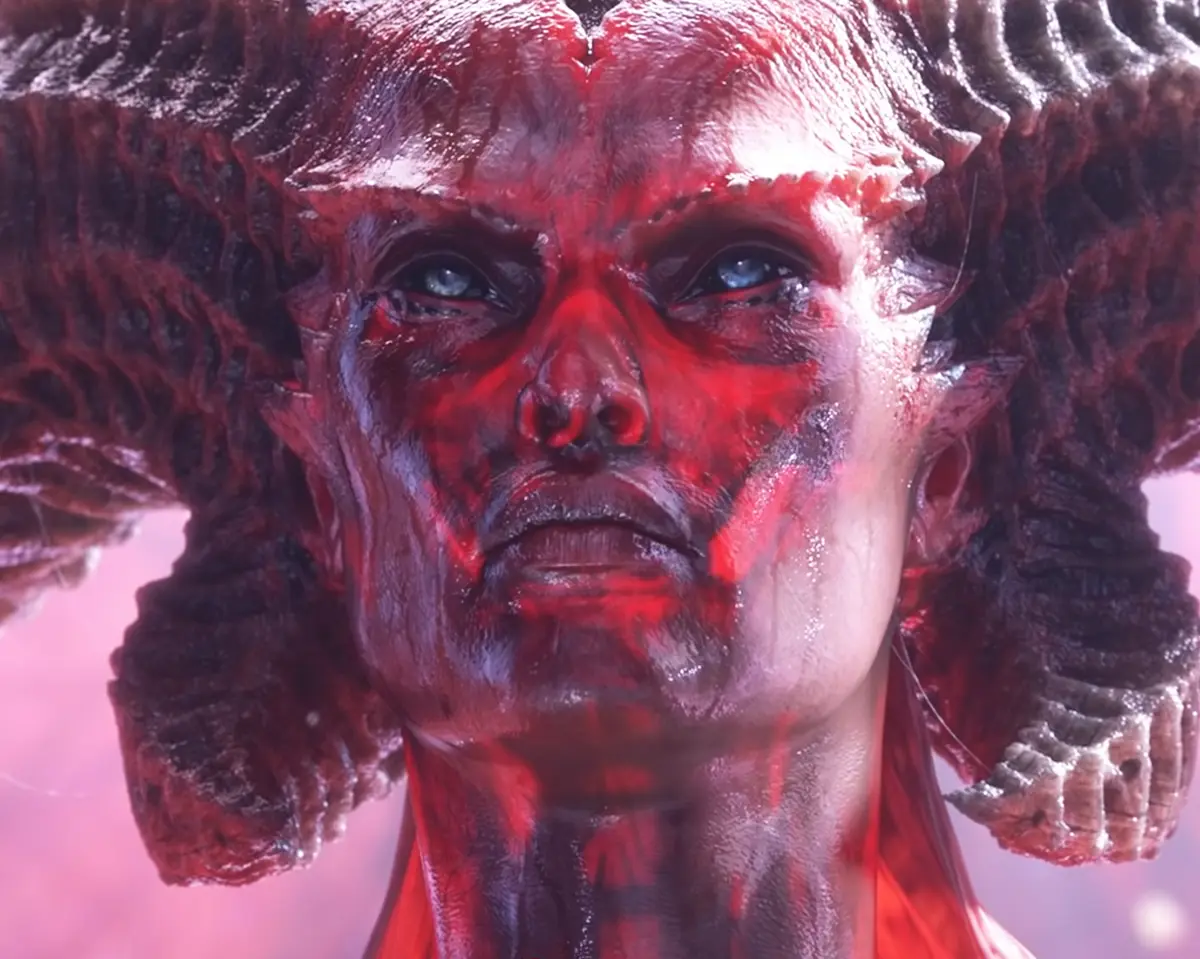 Close-up screenshot of Diablo 4's Lilith's head