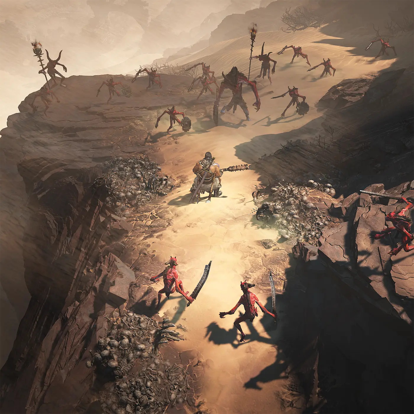 Diablo IV Barbarian class fighting Fallen monsters