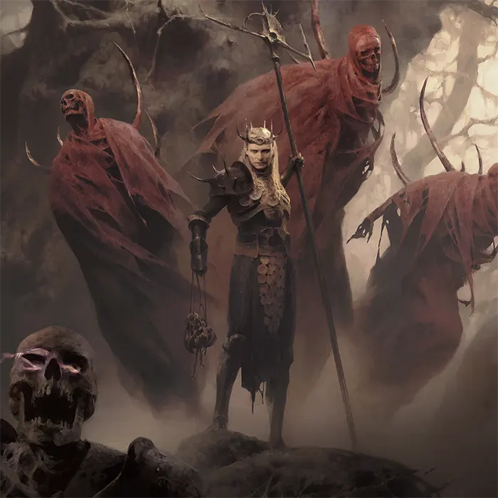 D4 Necromancer red skeletons artwork