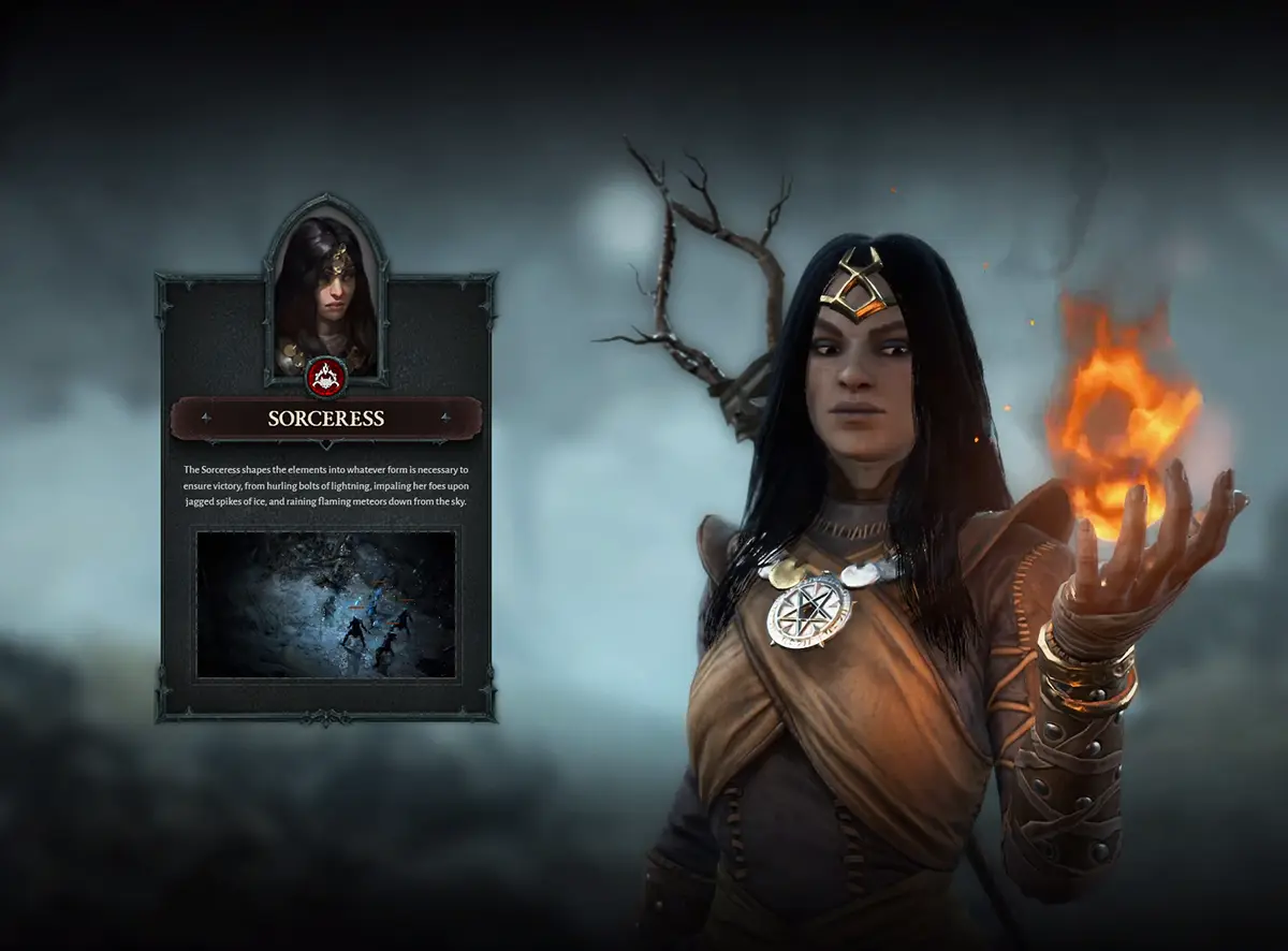 Diablo 4 Sorcerer class description screen