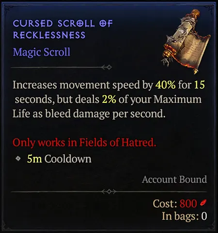 Diablo 4 Cursed Scroll of Recklessness