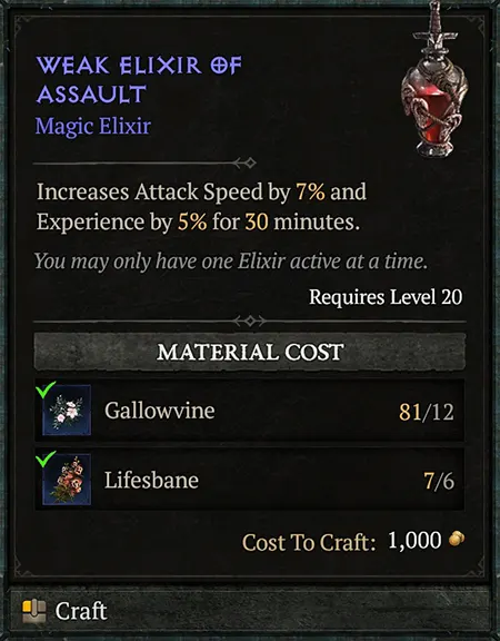 Diablo 4 Weak Elixir of Assault