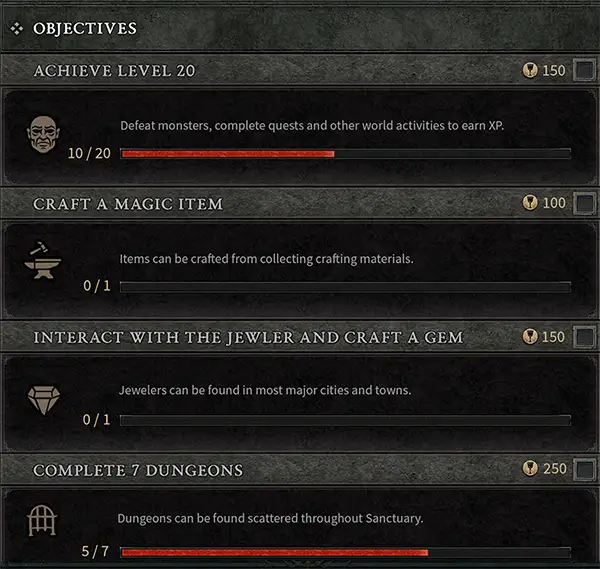 Season Journey objectives from Diablo 4