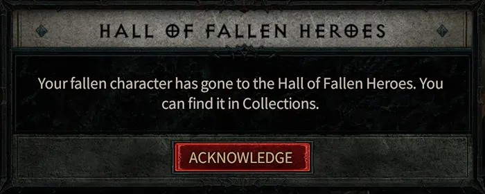 Diablo IV Hall of Fallen Heroes Message