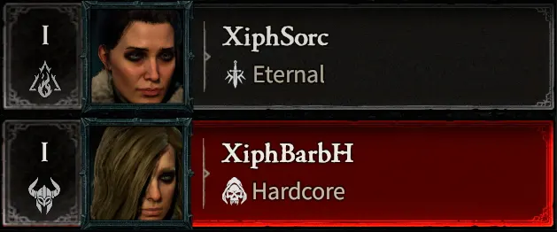 Diablo 4 Hardcore and Softcore character slots