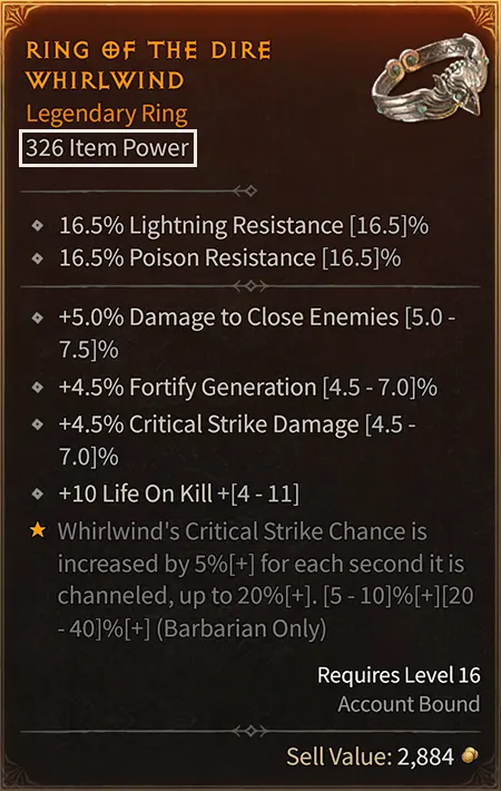 Item Power on a D4 Legendary item