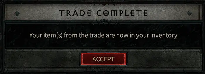 Diablo 4 trade complete message