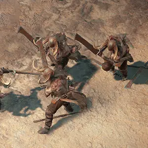 In-game screenshot of Diablo 4 Cannibal Melee monster with cleaver