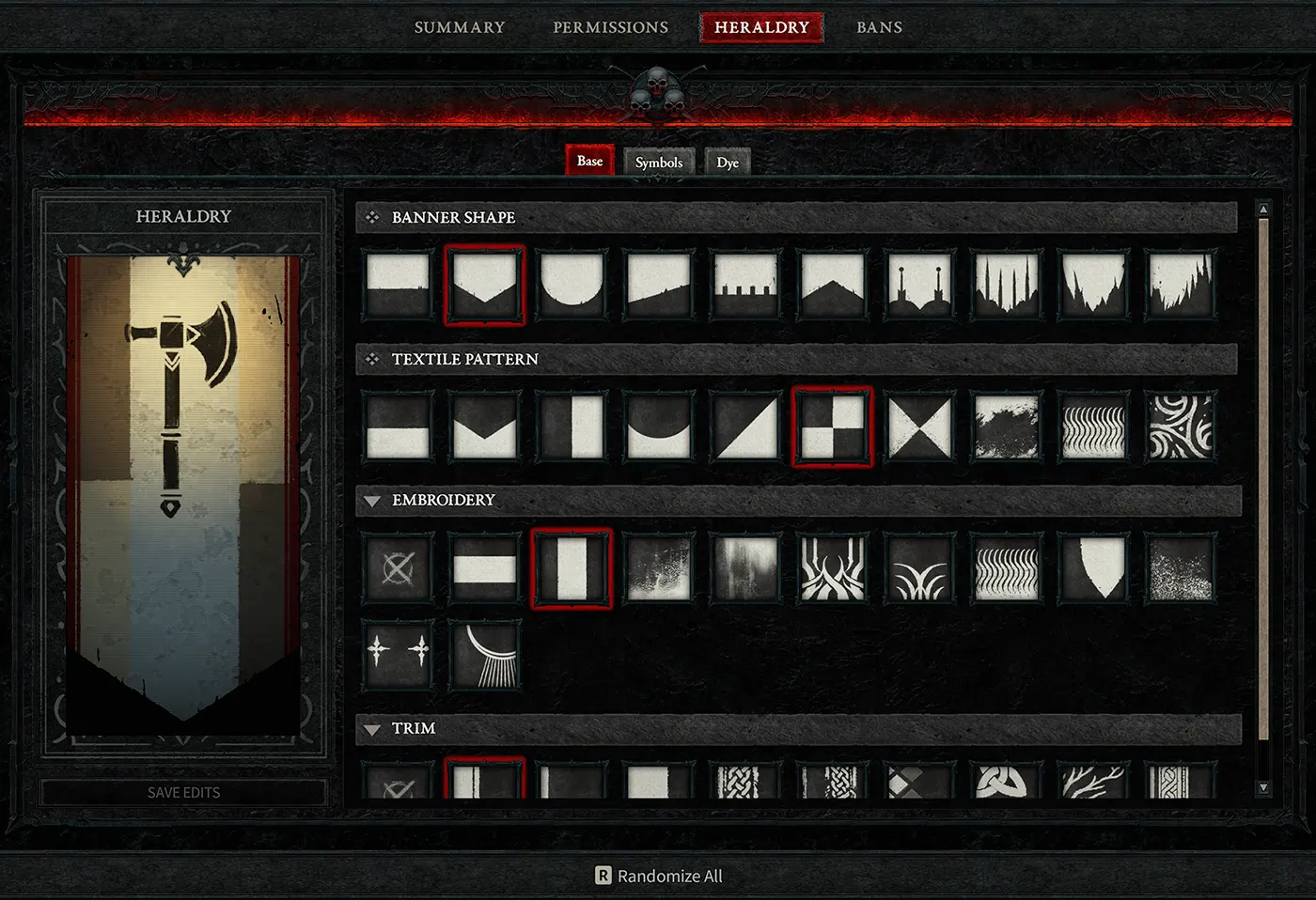 Diablo IV Clan heraldry banner design screen