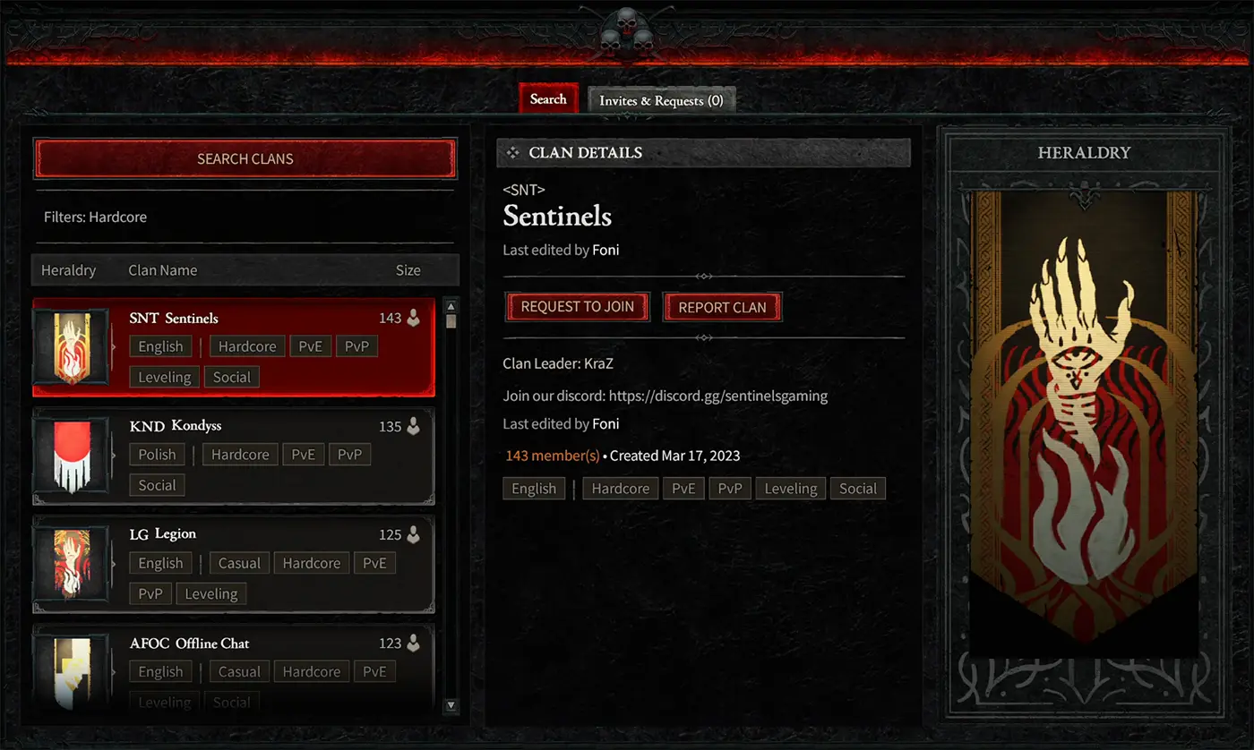 Diablo IV Clan Search UI
