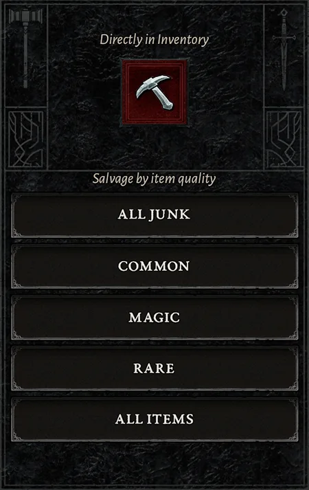 Diablo IV Blacksmith salavage UI menu