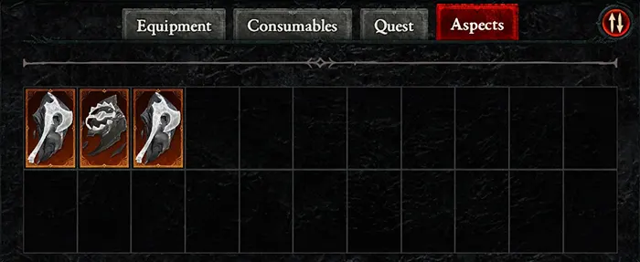 Legendary Aspect tab in Diablo 4 Inventory