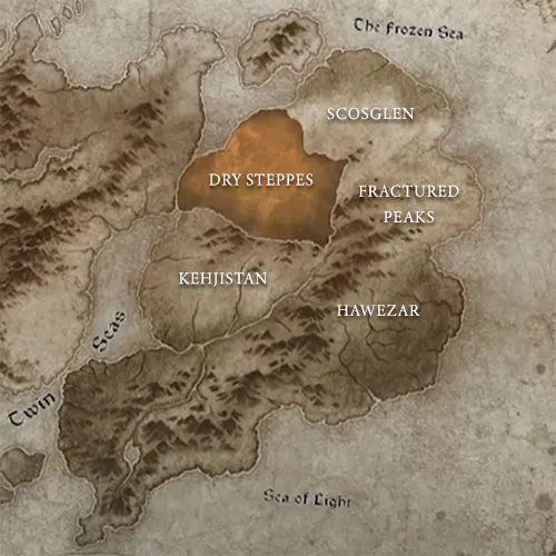 Diablo 4 Dry Steppes location on the map