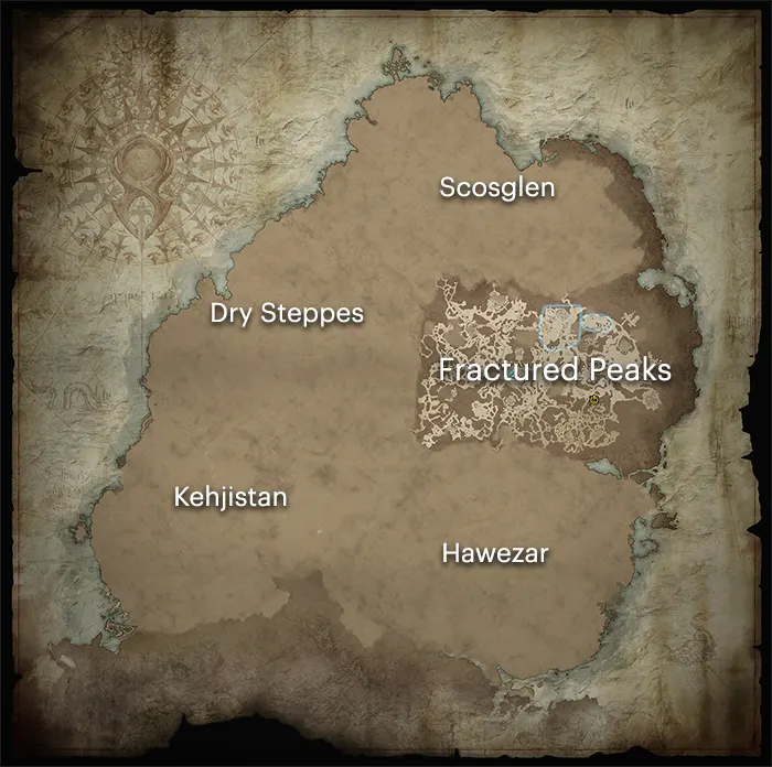 Diablo 4 Fractured Peaks location on the map