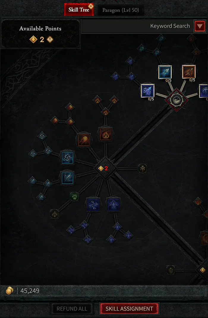March 2023 version of Diablo IV Skill Tree